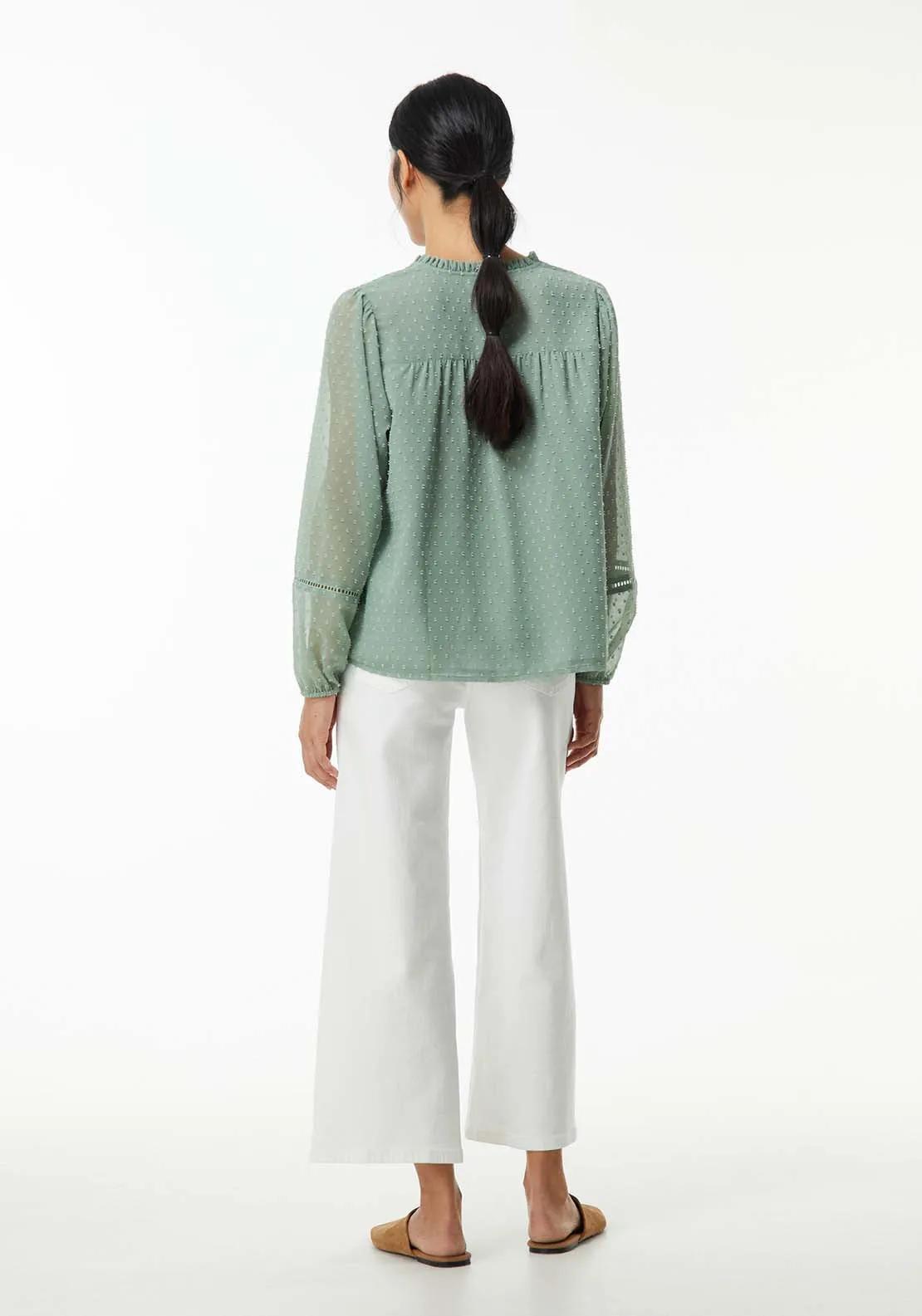 Elastic details plumetis blouse - Sage