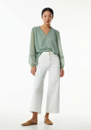 Elastic details plumetis blouse - Sage