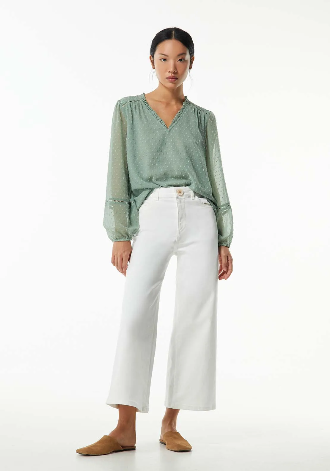 Elastic details plumetis blouse - Sage