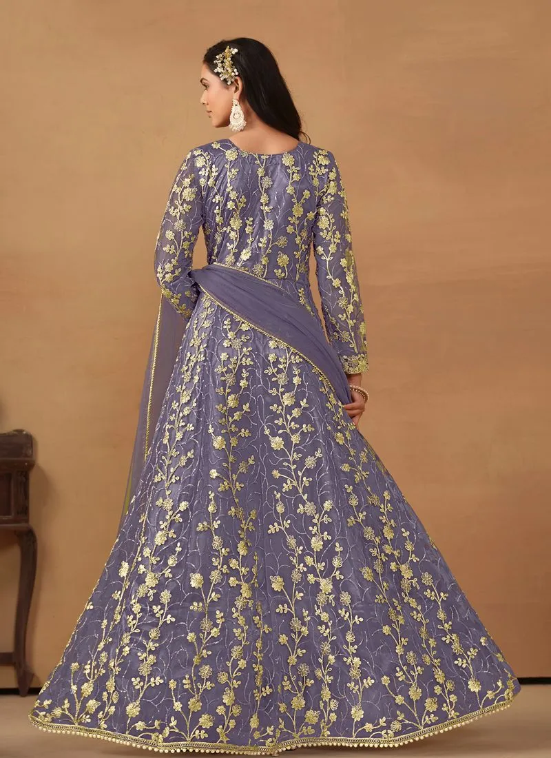 Elegant Anarkali Dress with Net and Satin Details