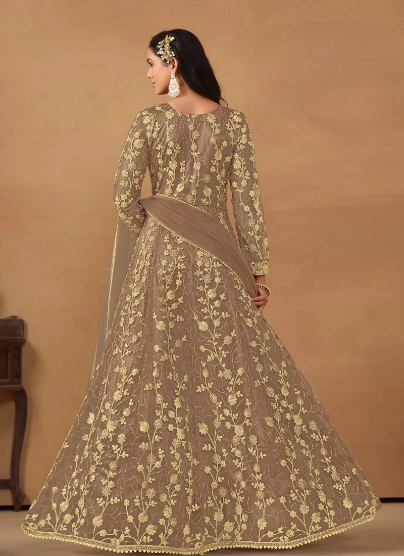Elegant Anarkali Dress with Net and Satin Details