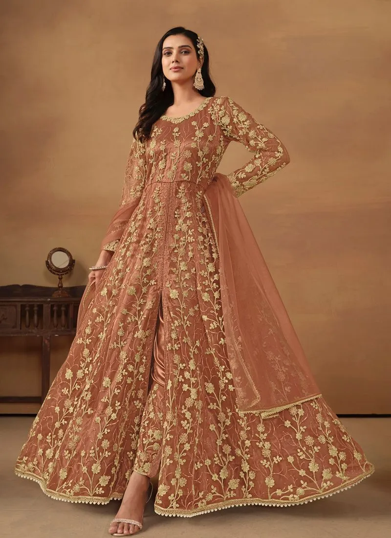 Elegant Anarkali Dress with Net and Satin Details