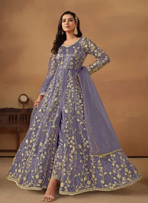 Elegant Anarkali Dress with Net and Satin Details
