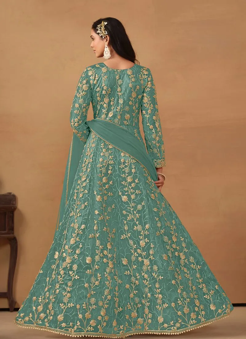 Elegant Anarkali Dress with Net and Satin Details