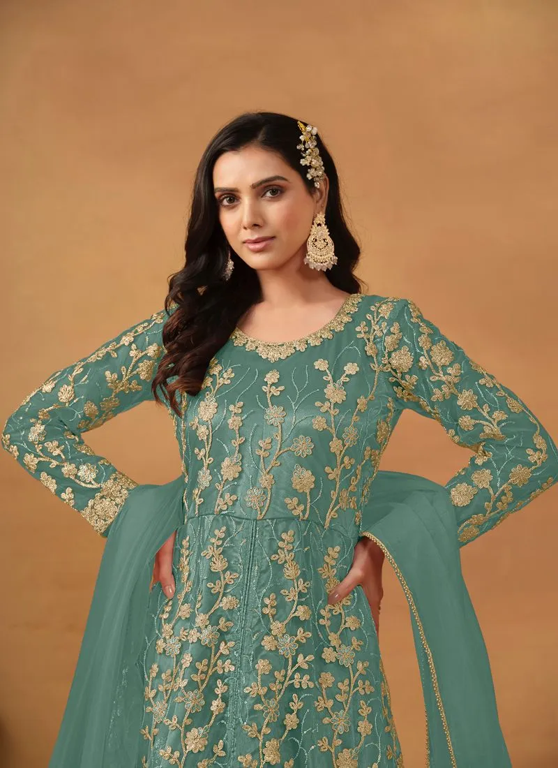 Elegant Anarkali Dress with Net and Satin Details