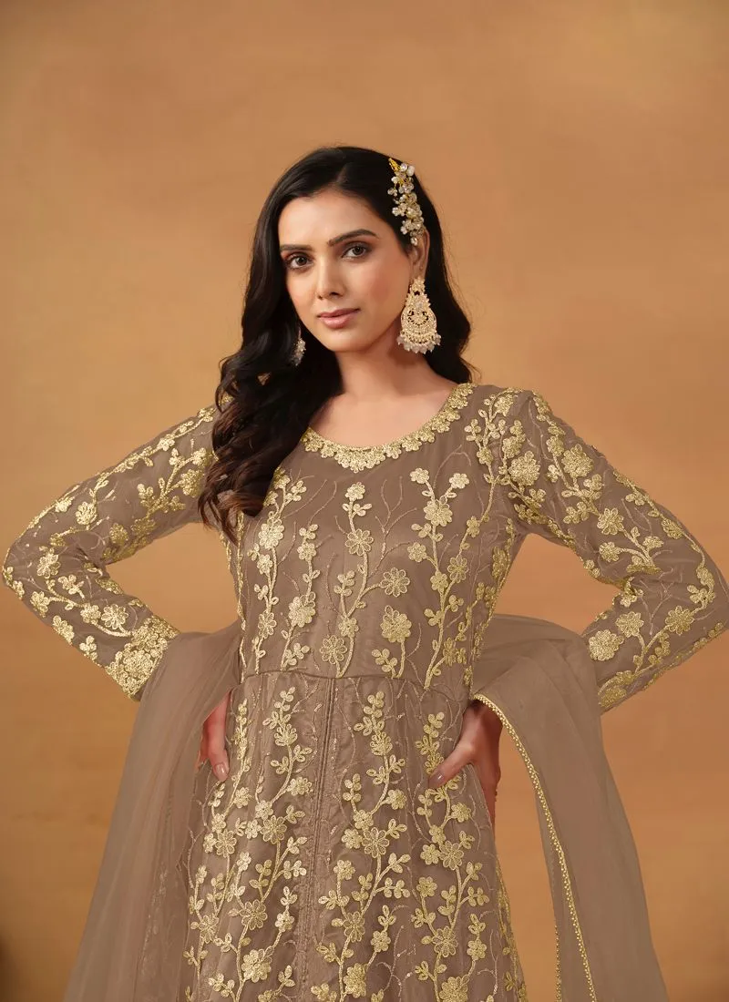 Elegant Anarkali Dress with Net and Satin Details