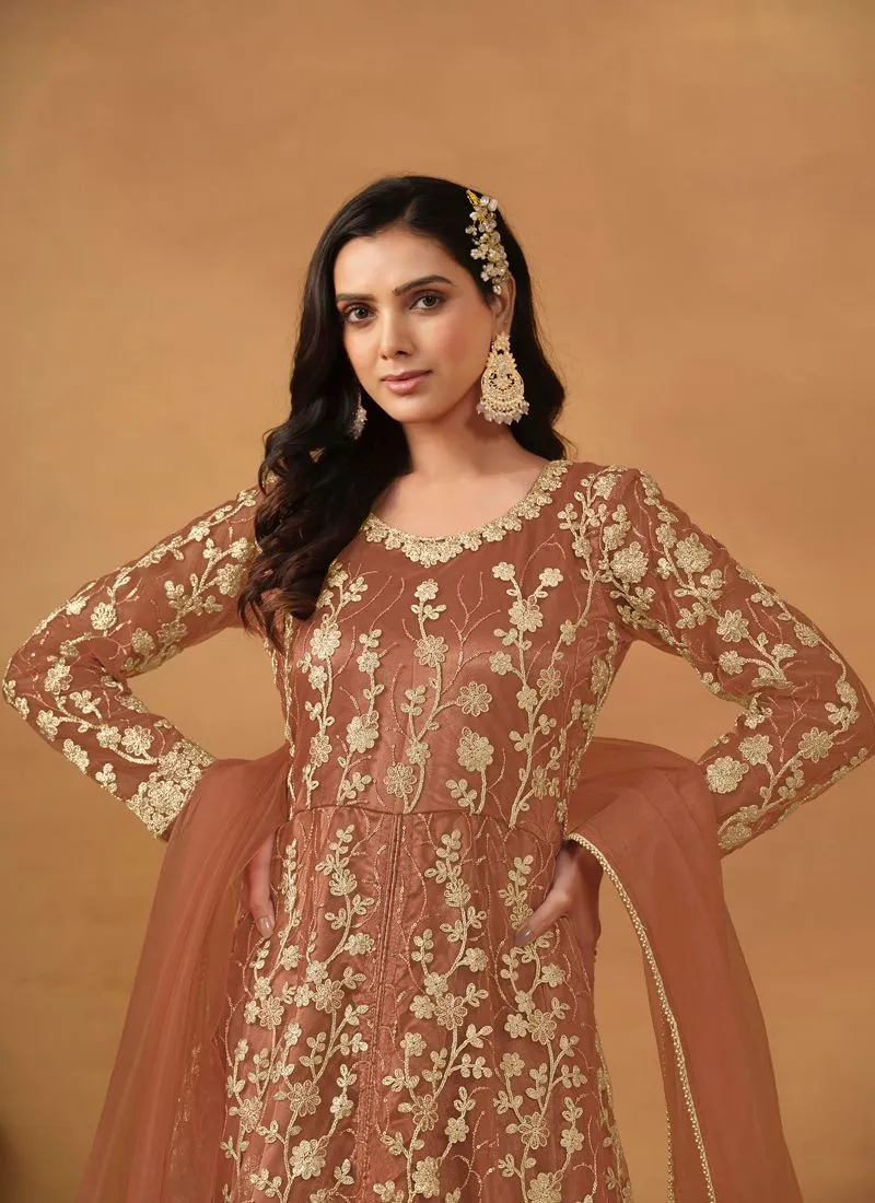 Elegant Anarkali Dress with Net and Satin Details
