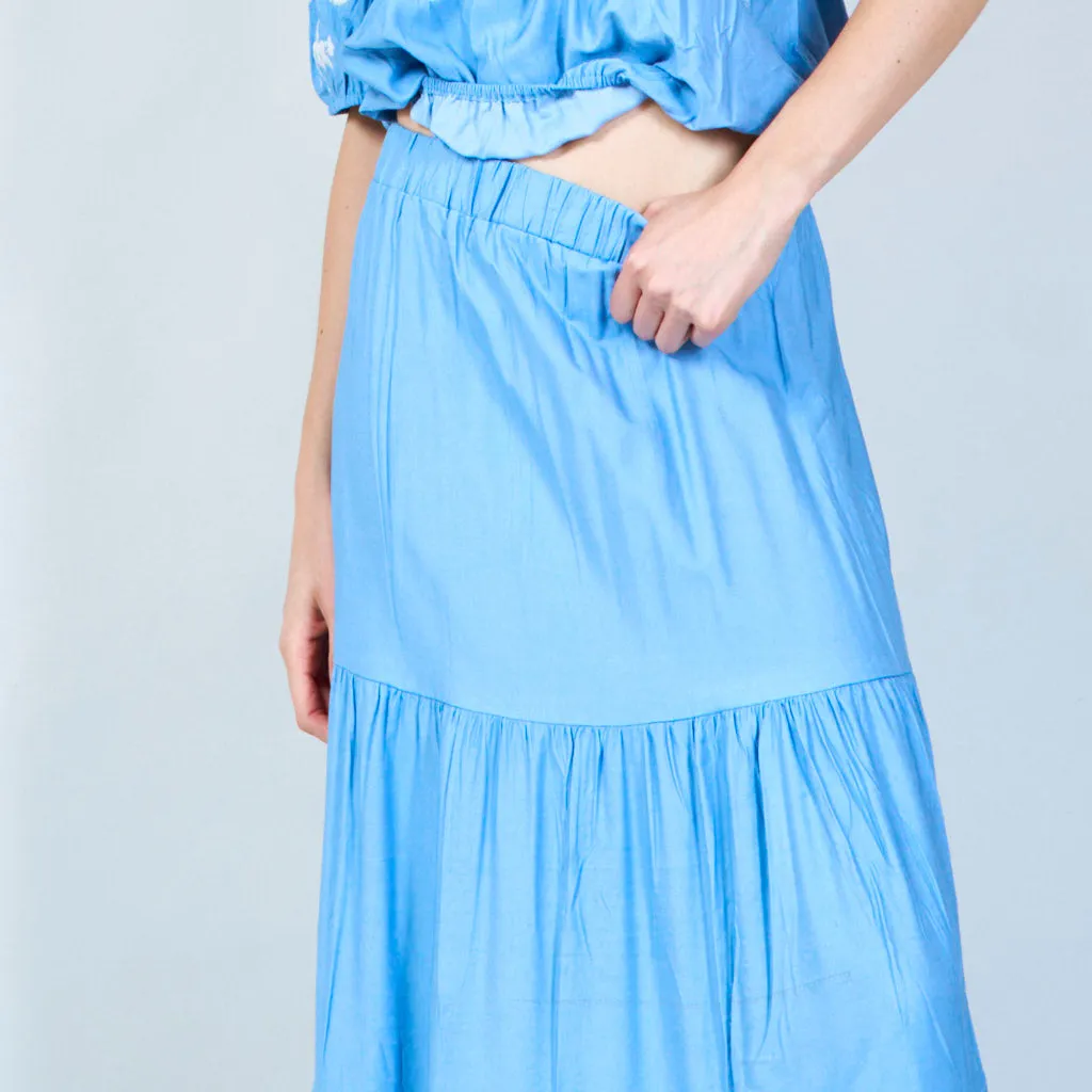 Elegant off-shoulder top and skirt set with lace details wholesale