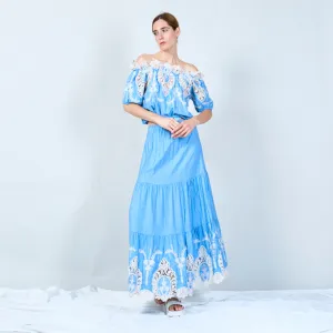 Elegant off-shoulder top and skirt set with lace details wholesale