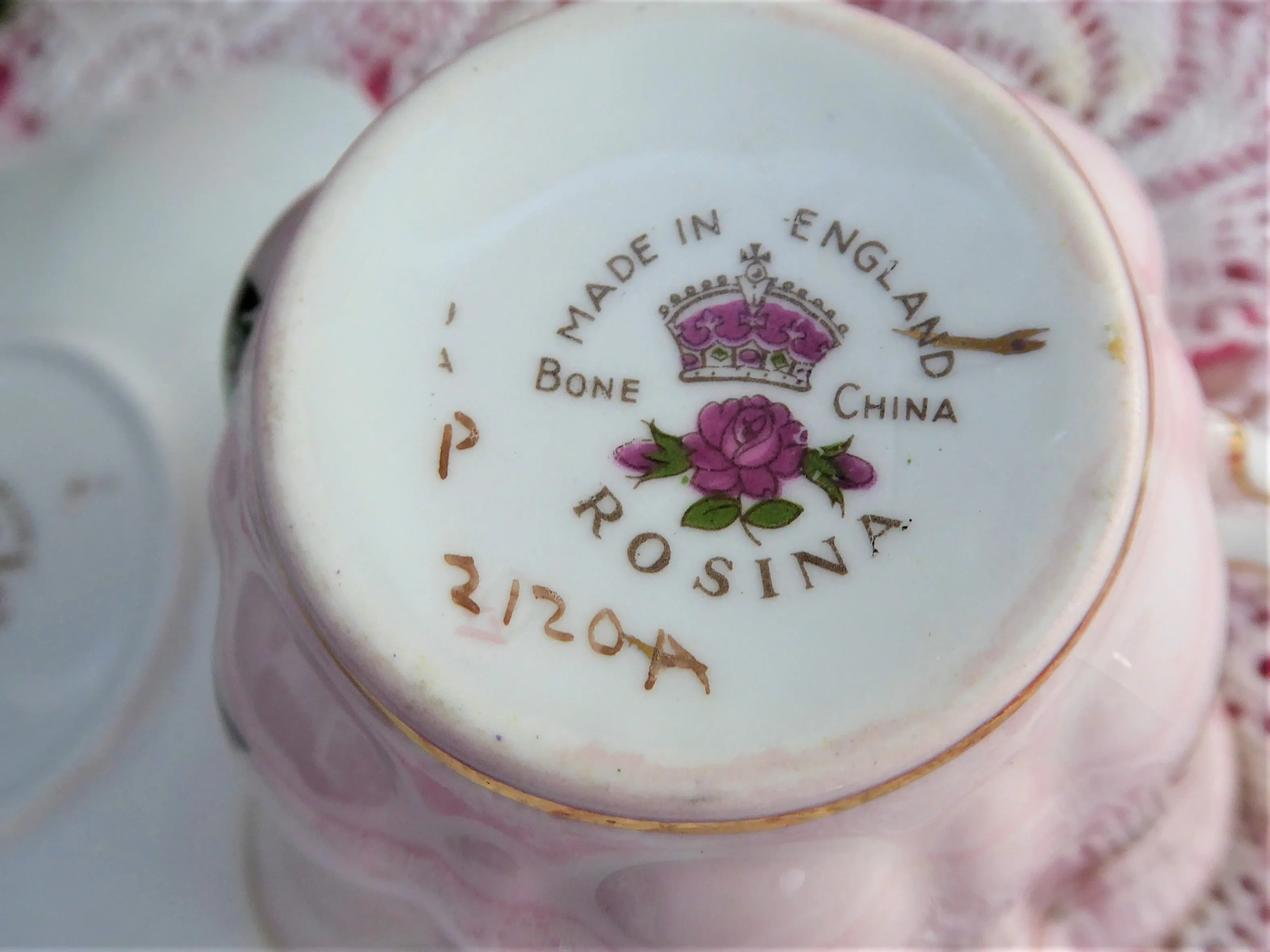 Elegant Pink Rosina Camellias Cup And Saucer Colored 1950s Fancy Shape Brushed Gold