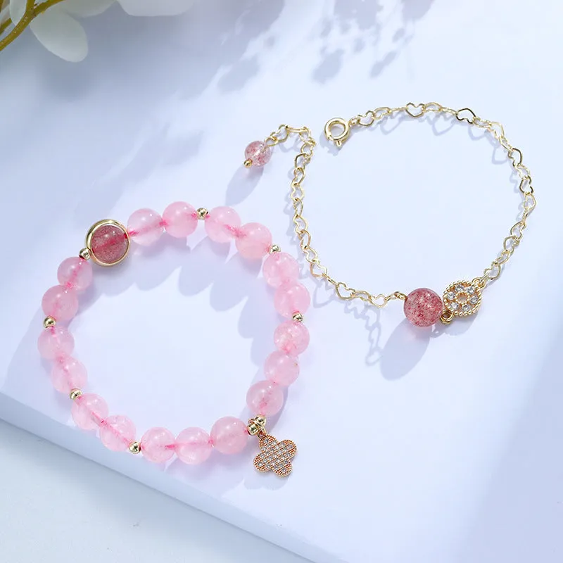 Elegant Strawberry Crystal Bracelet with Sterling Silver Details