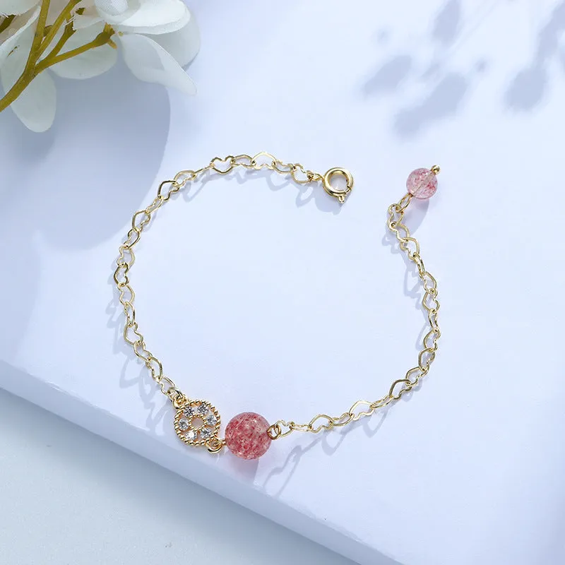 Elegant Strawberry Crystal Bracelet with Sterling Silver Details