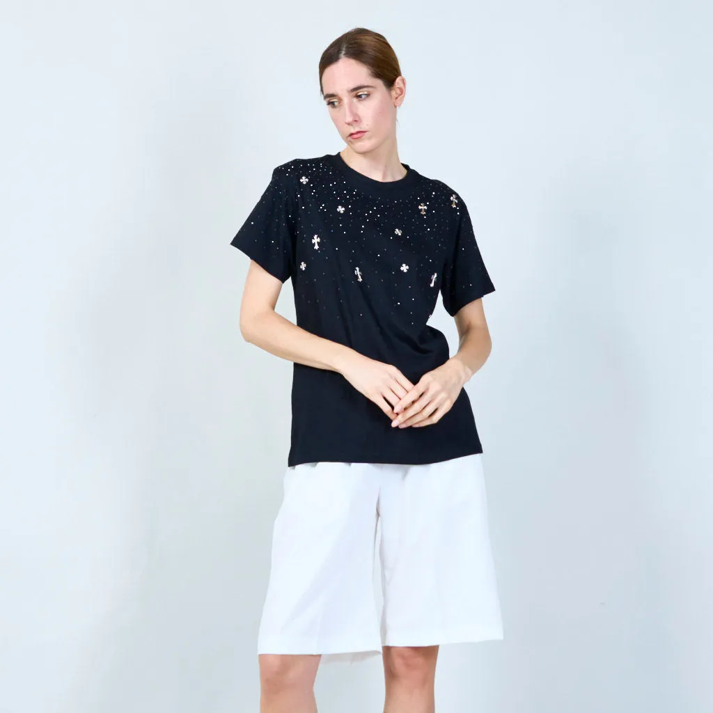 Elegant t-shirt with embellished details wholesale