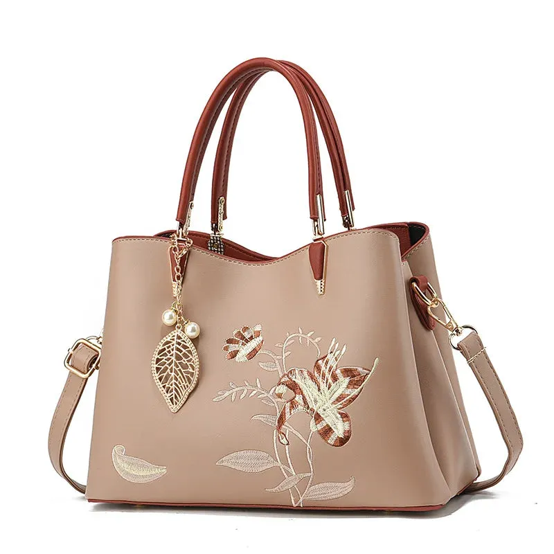 Embroidered Leather Shoulder Bag