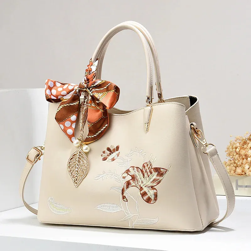 Embroidered Leather Shoulder Bag