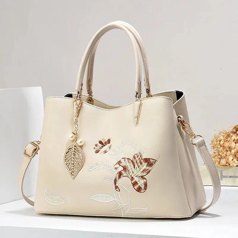 Embroidered Leather Shoulder Bag