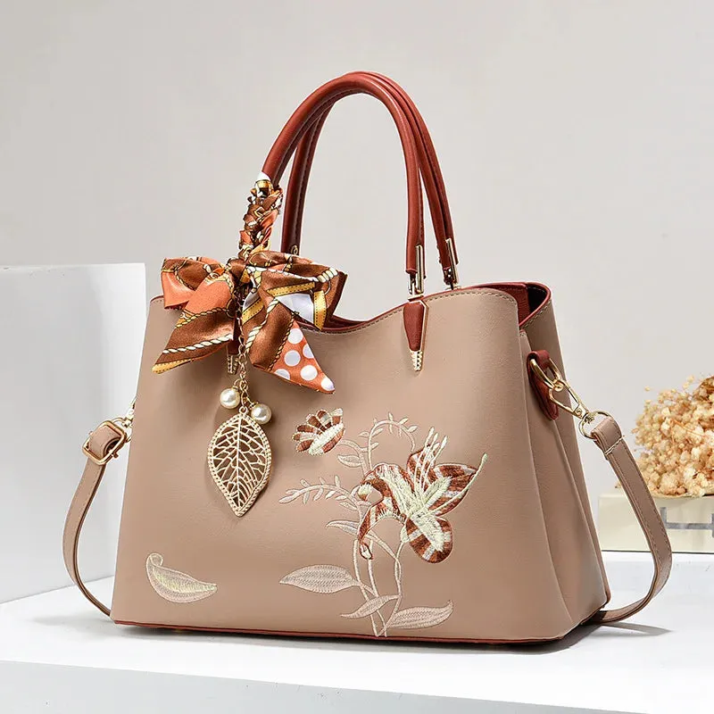 Embroidered Leather Shoulder Bag