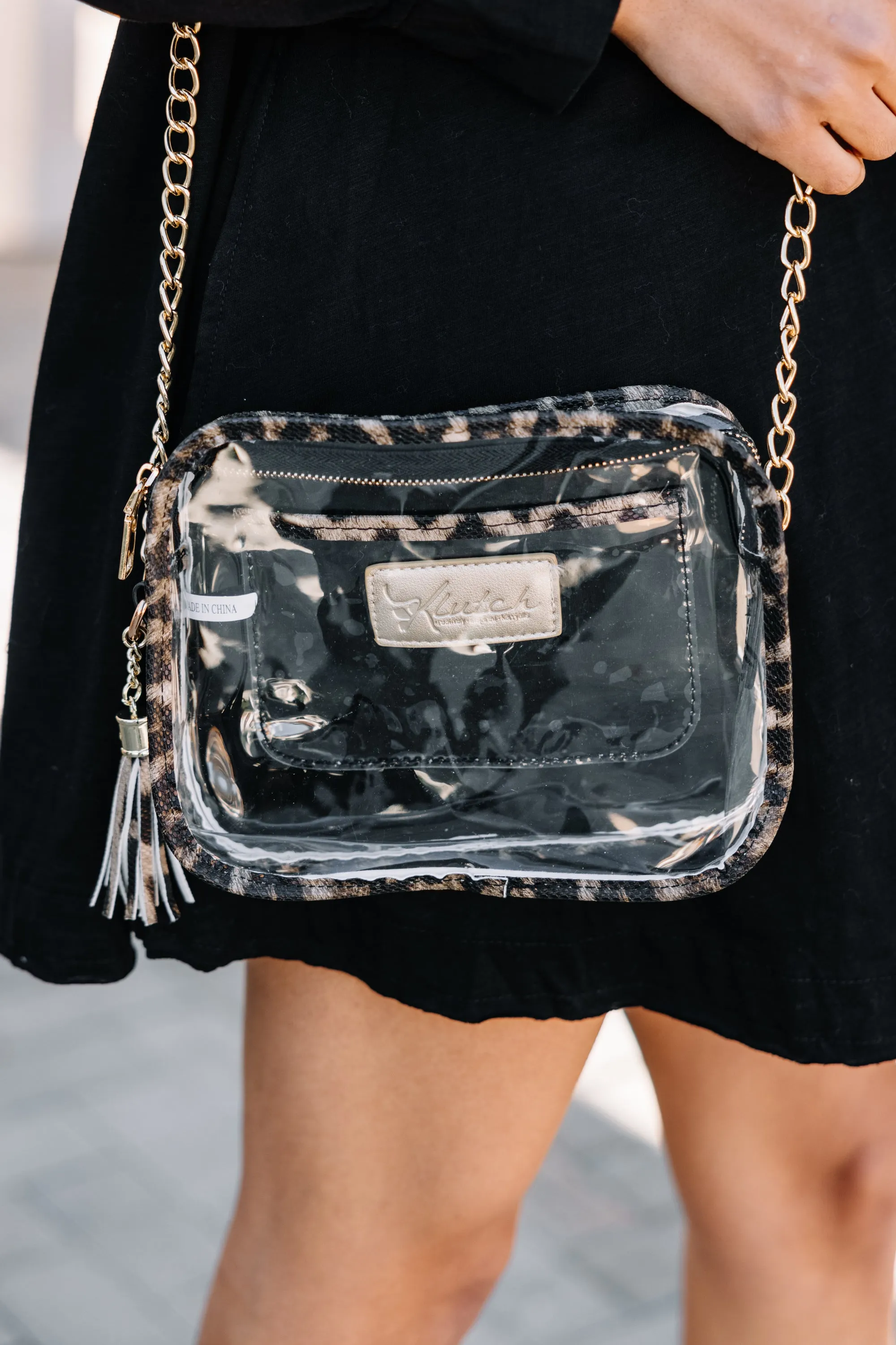 Express Yourself Brown Leopard Clear Purse