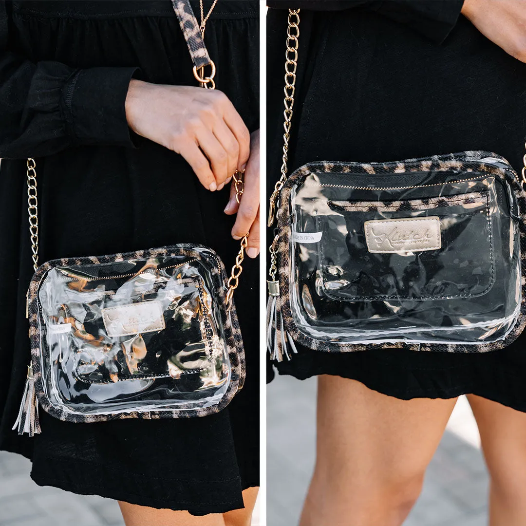 Express Yourself Brown Leopard Clear Purse