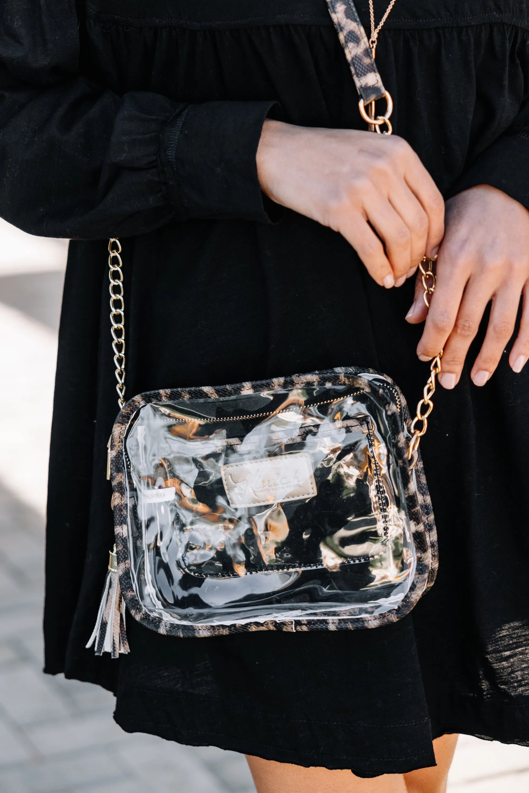 Express Yourself Brown Leopard Clear Purse
