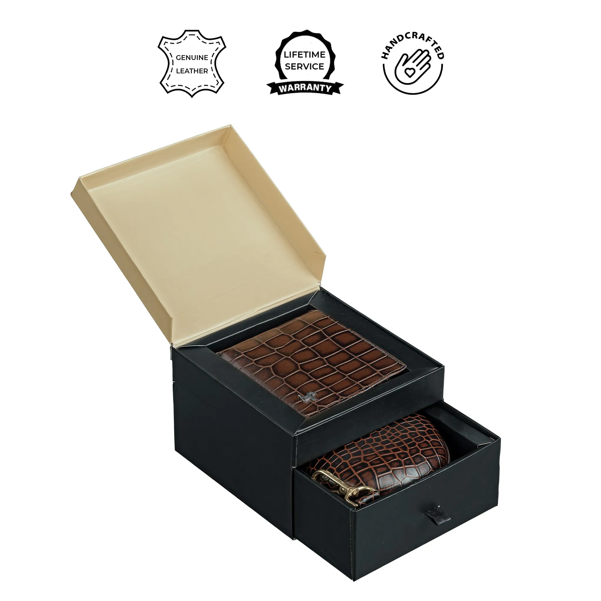 Fab IV Wallet & Tech Kit  | Combo Gift for Men | Gift Set | Genuine Leather Wallet | Leather Tech Kit | Color: Brown