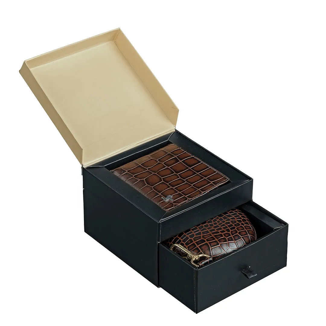 Fab IV Wallet & Tech Kit  | Combo Gift for Men | Gift Set | Genuine Leather Wallet | Leather Tech Kit | Color: Brown
