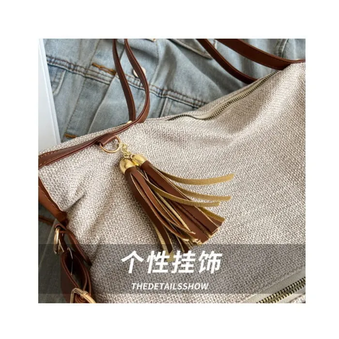 Faux Leather Panel Shoulder Bag