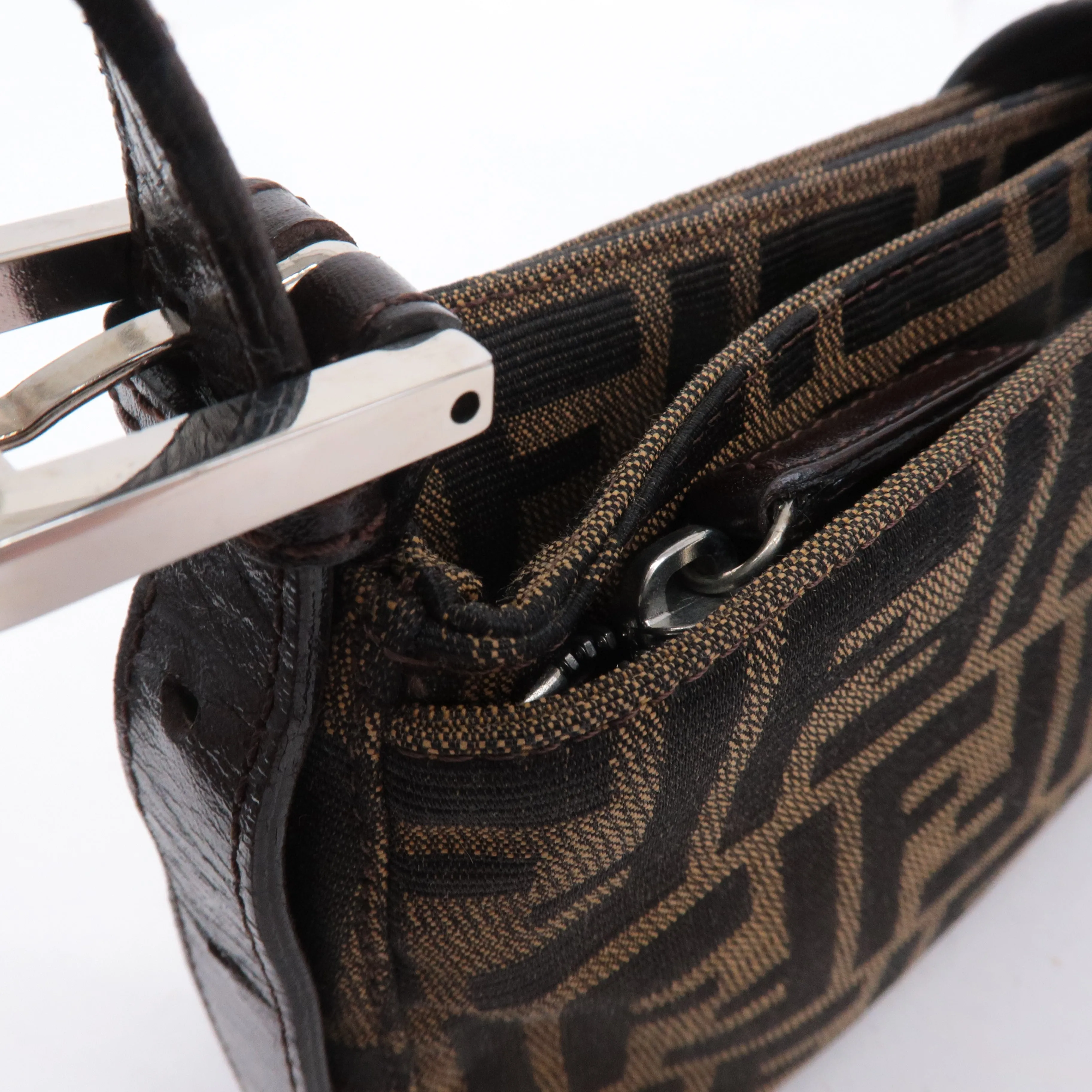 FENDI Zucca Canvas Leather Shoulder Bag Black Brown 26722