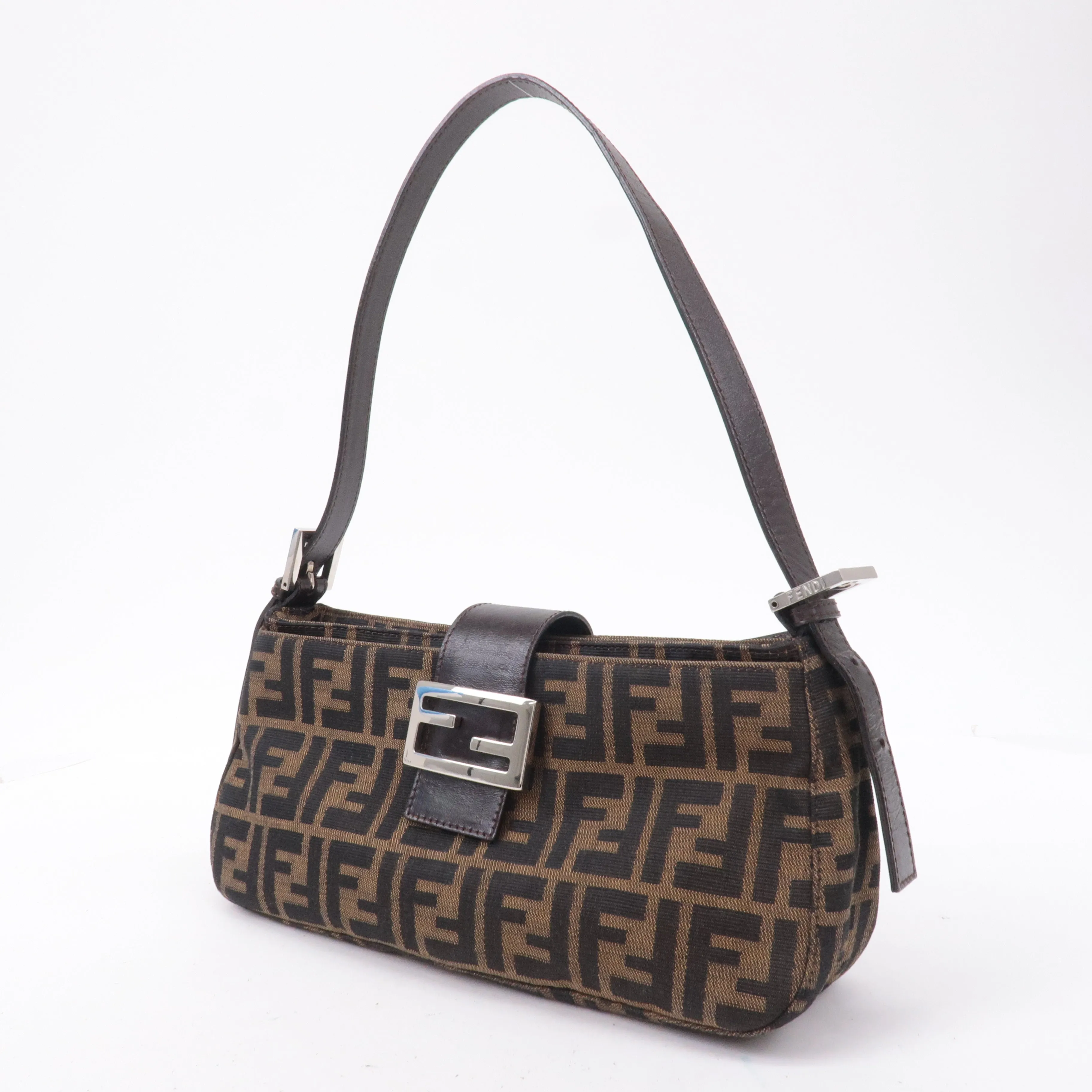 FENDI Zucca Canvas Leather Shoulder Bag Black Brown 26722