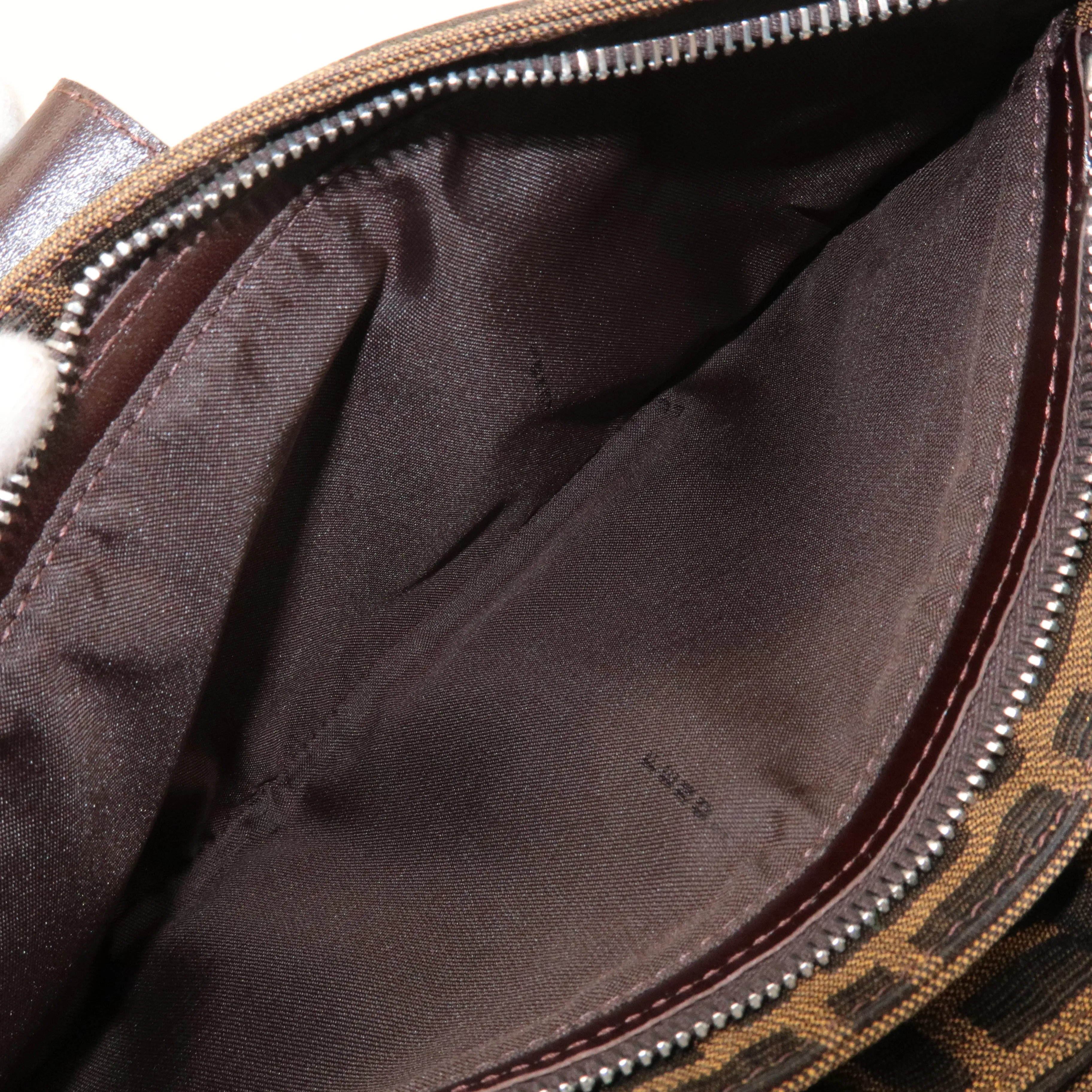 FENDI Zucca Canvas Leather Shoulder Bag Black Brown 26722