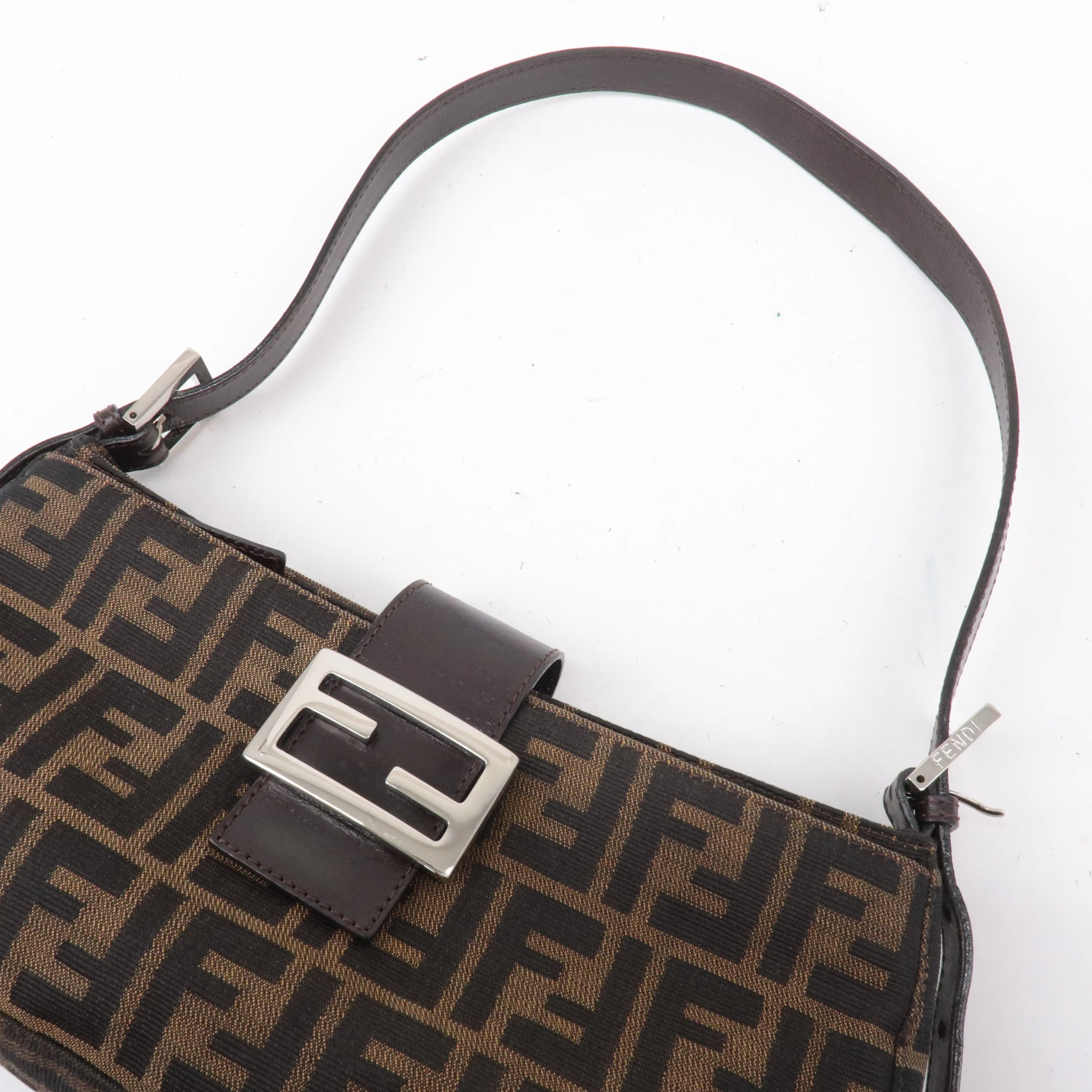 FENDI Zucca Canvas Leather Shoulder Bag Black Brown 26722