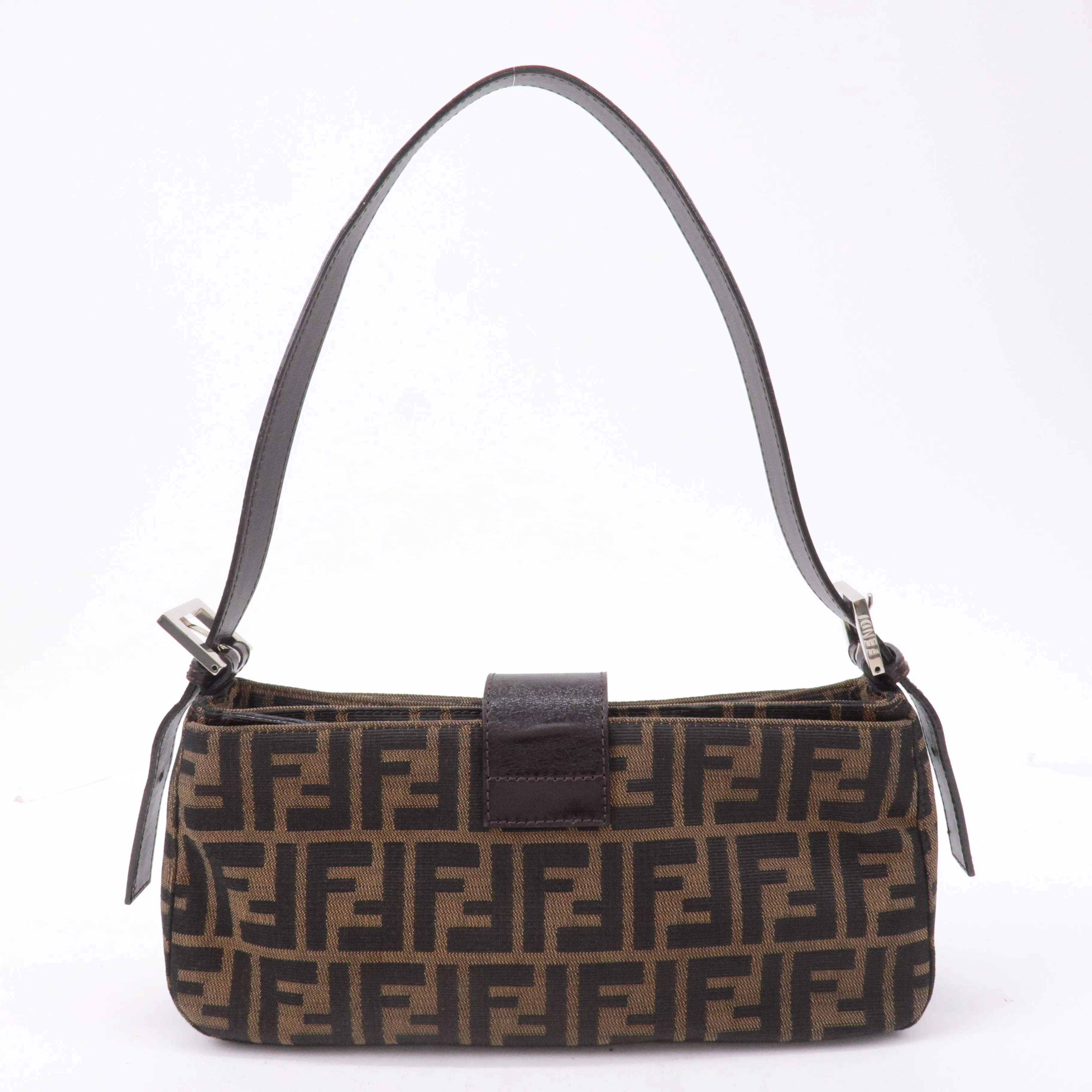 FENDI Zucca Canvas Leather Shoulder Bag Black Brown 26722