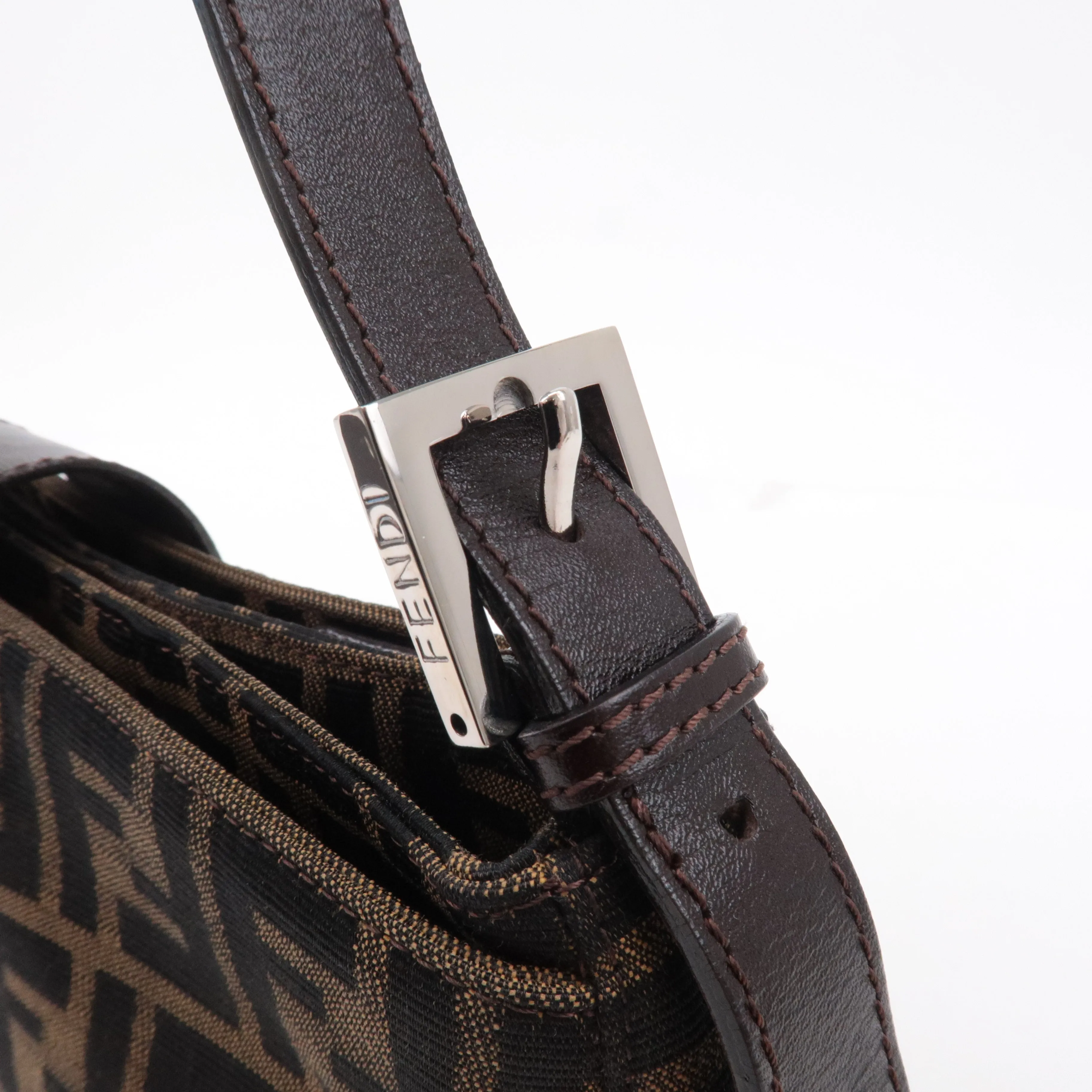 FENDI Zucca Canvas Leather Shoulder Bag Black Brown 26722