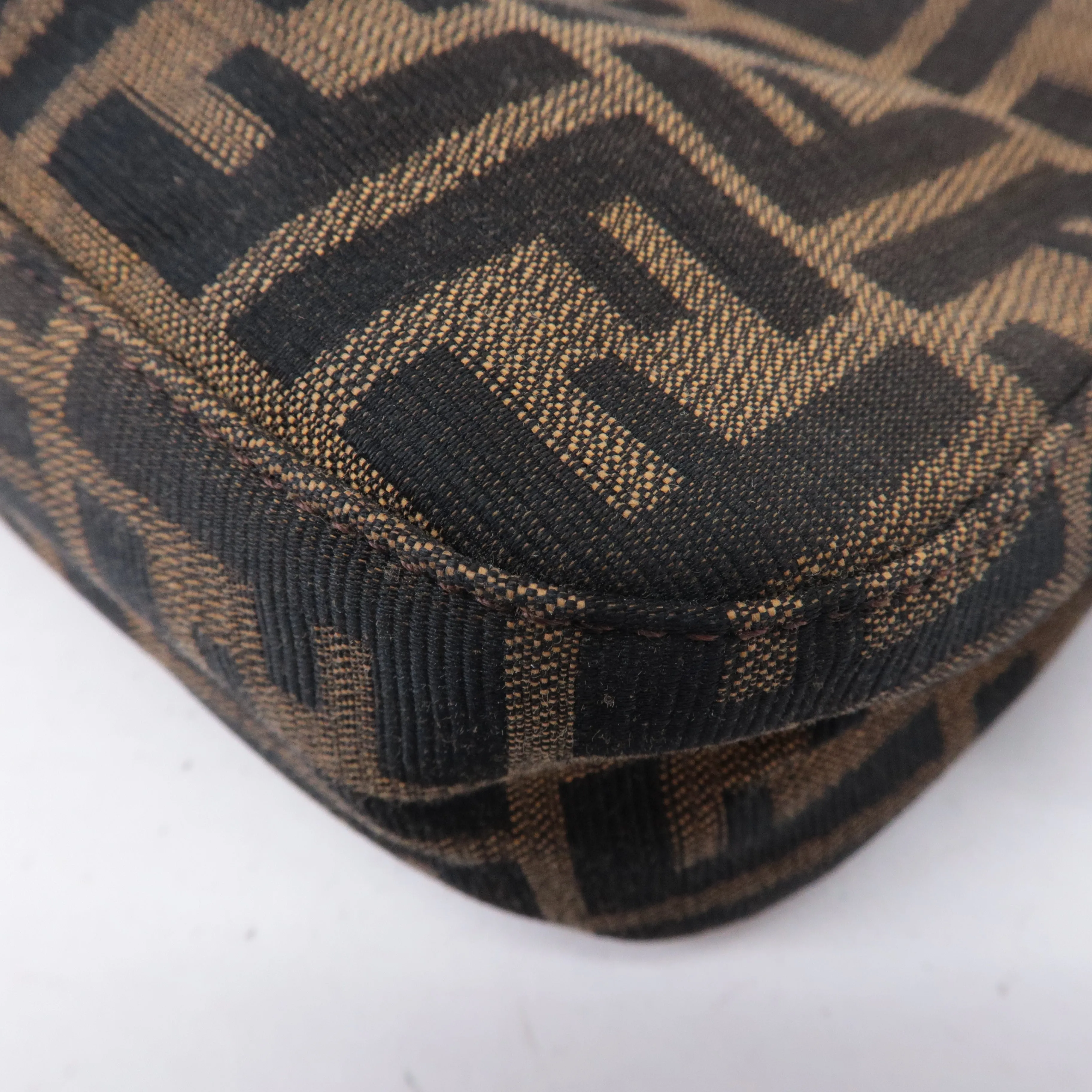 FENDI Zucca Canvas Leather Shoulder Bag Black Brown 26722