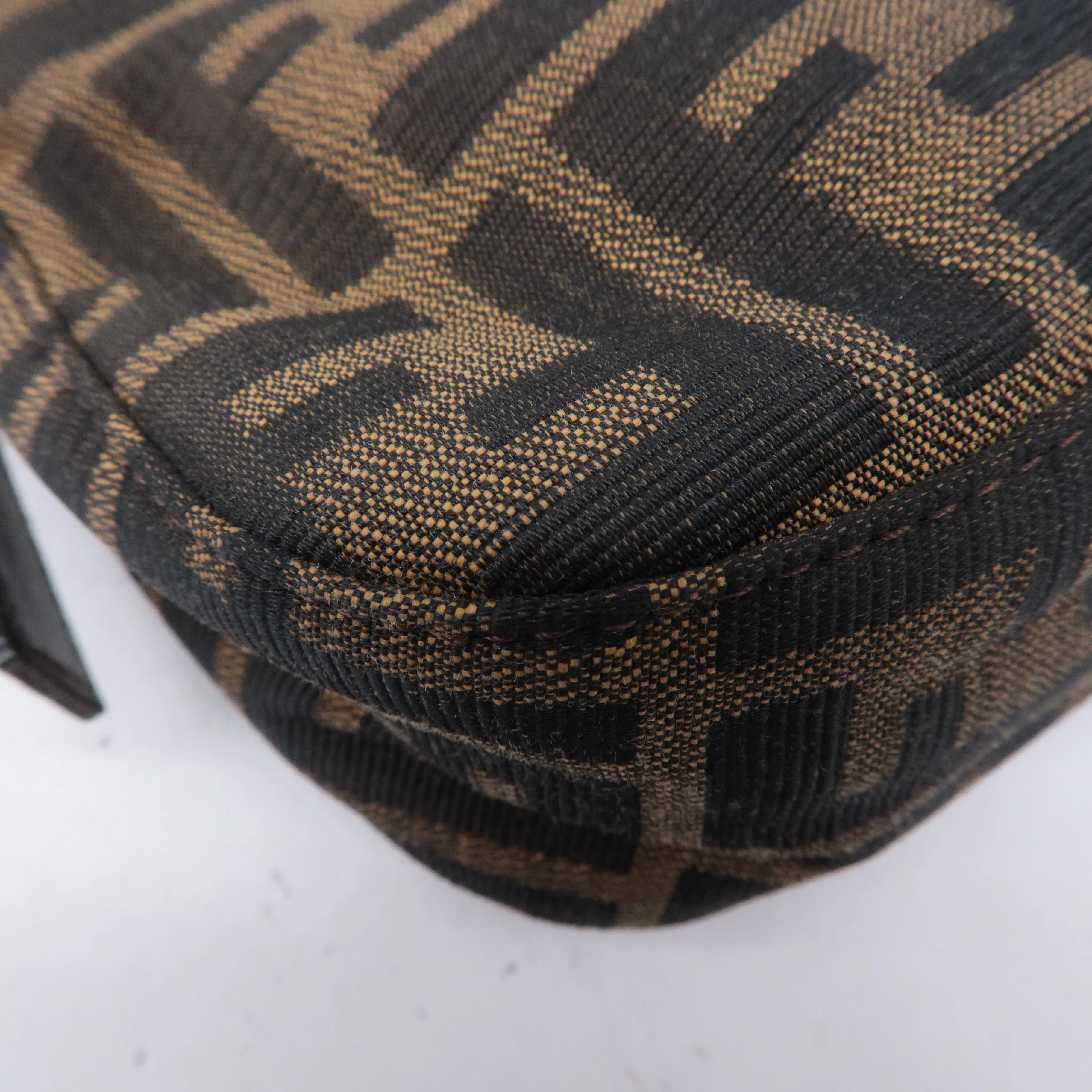 FENDI Zucca Canvas Leather Shoulder Bag Black Brown 26722