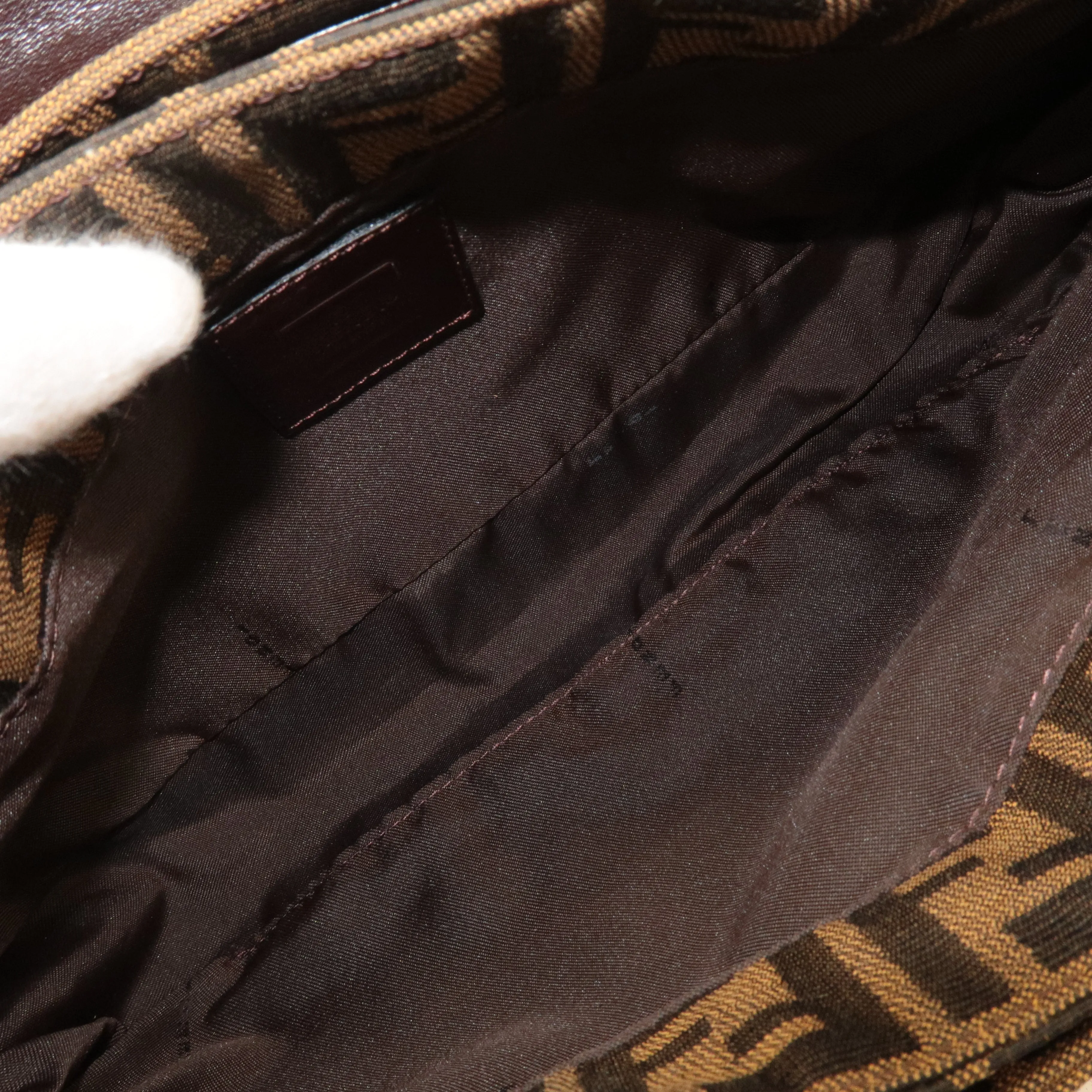 FENDI Zucca Canvas Leather Shoulder Bag Black Brown 26722