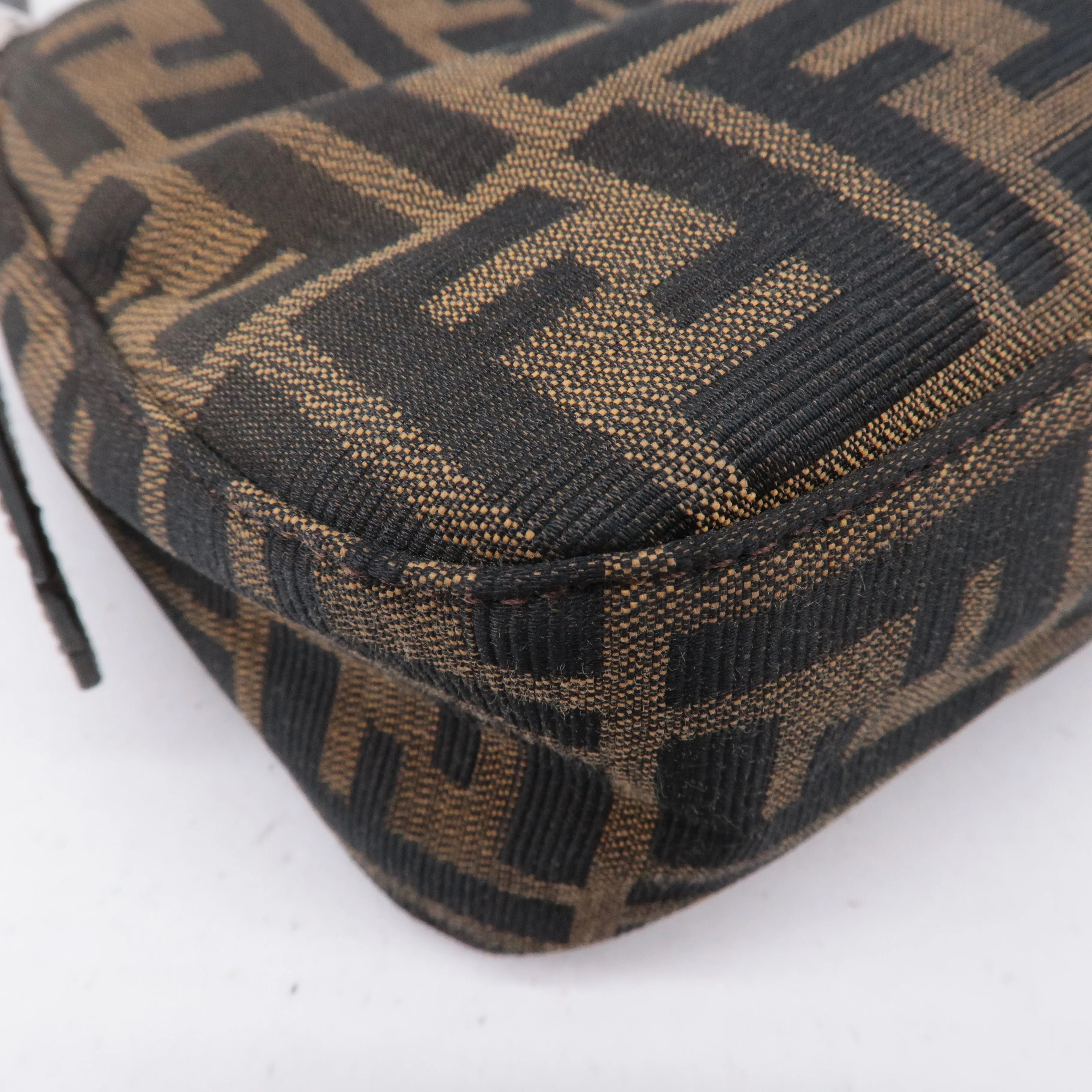 FENDI Zucca Canvas Leather Shoulder Bag Black Brown 26722