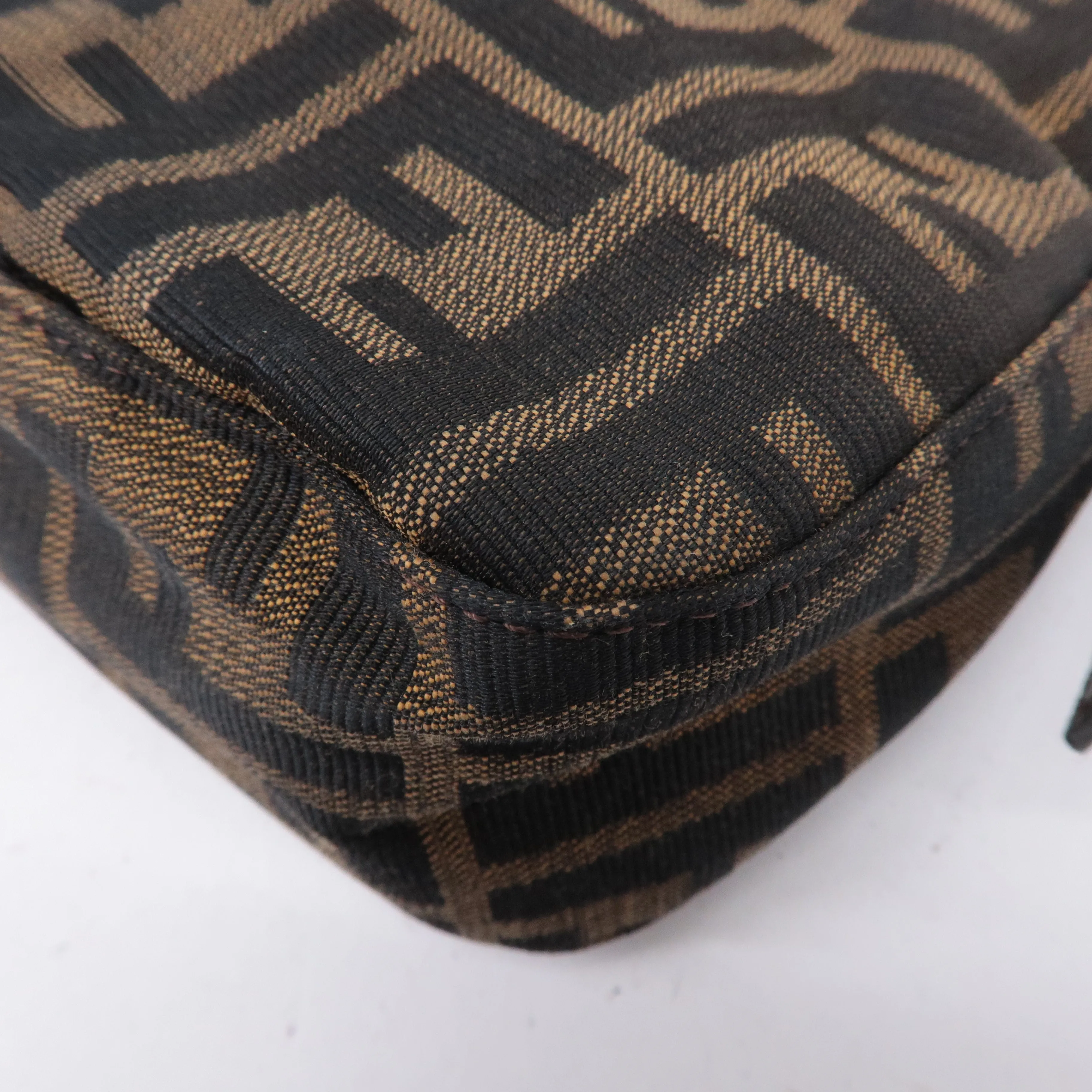 FENDI Zucca Canvas Leather Shoulder Bag Black Brown 26722