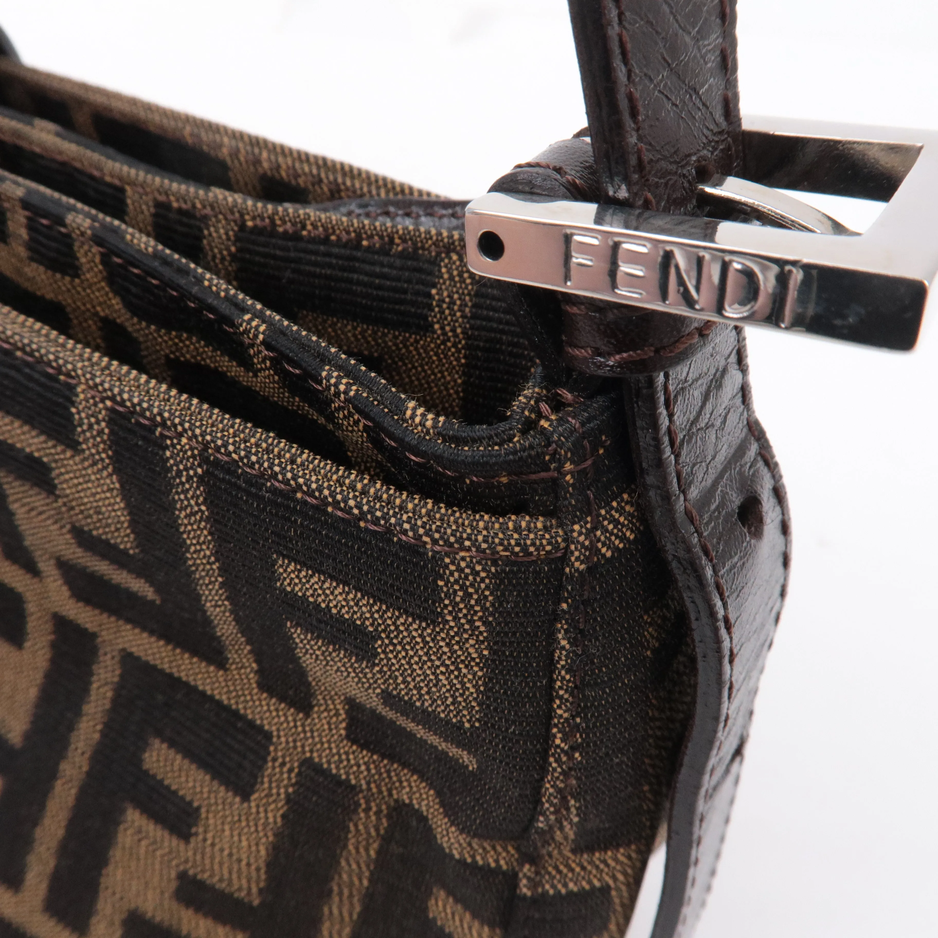 FENDI Zucca Canvas Leather Shoulder Bag Black Brown 26722