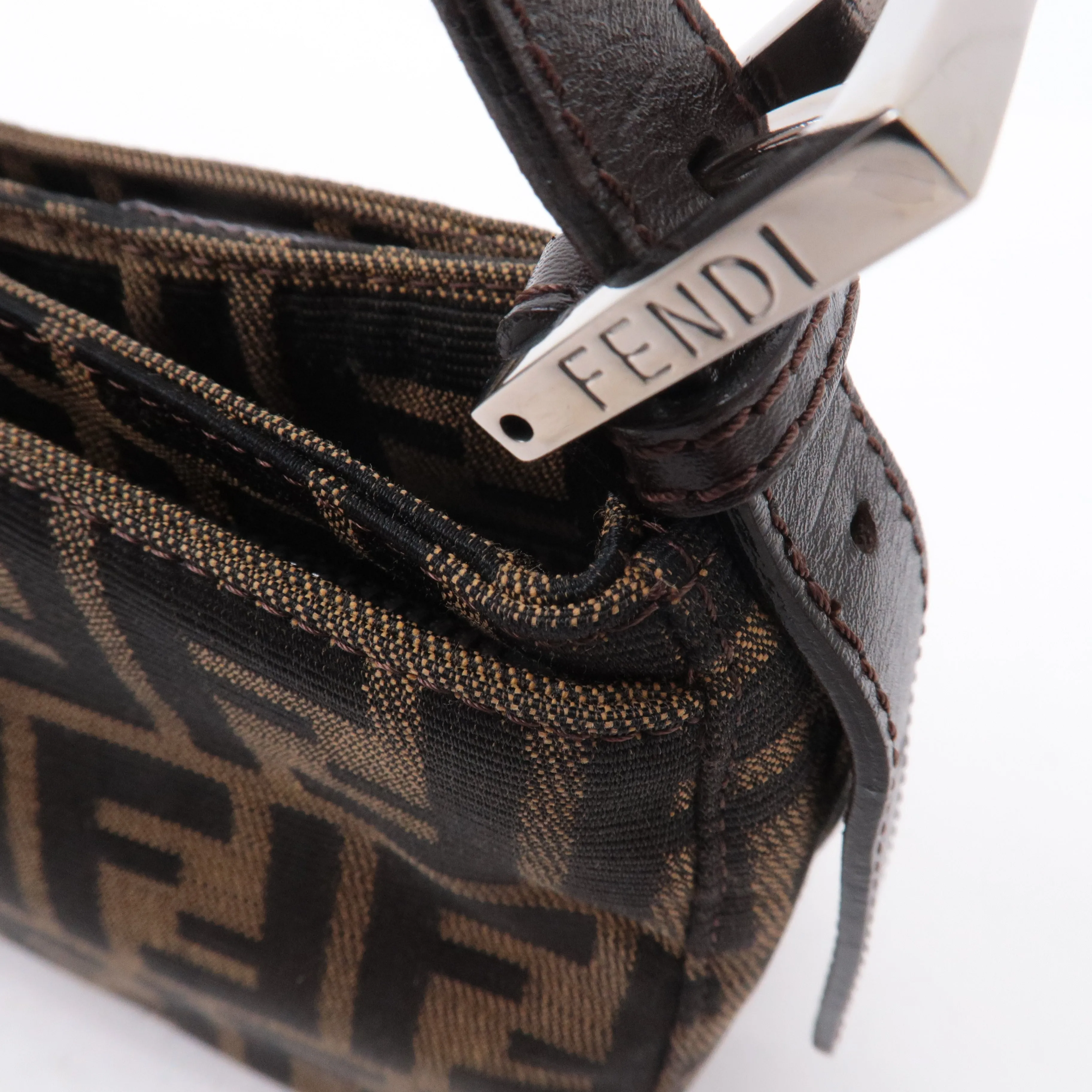 FENDI Zucca Canvas Leather Shoulder Bag Black Brown 26722