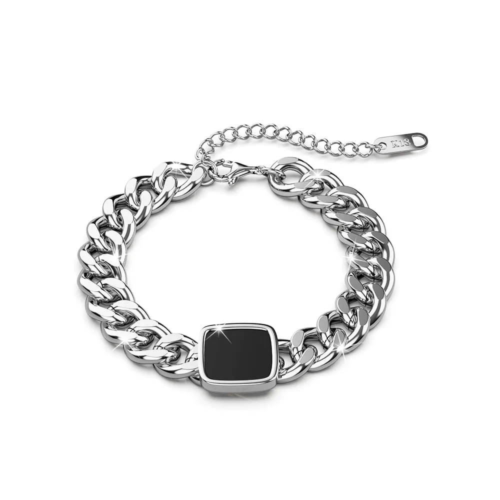 Fernando Stainless Steel Cuban Chain Acrylic Bar Bracelet in White Gold