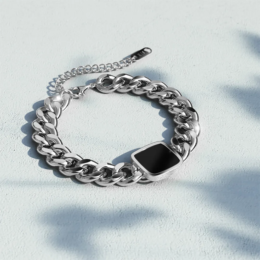 Fernando Stainless Steel Cuban Chain Acrylic Bar Bracelet in White Gold