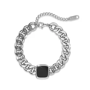 Fernando Stainless Steel Cuban Chain Acrylic Bar Bracelet in White Gold