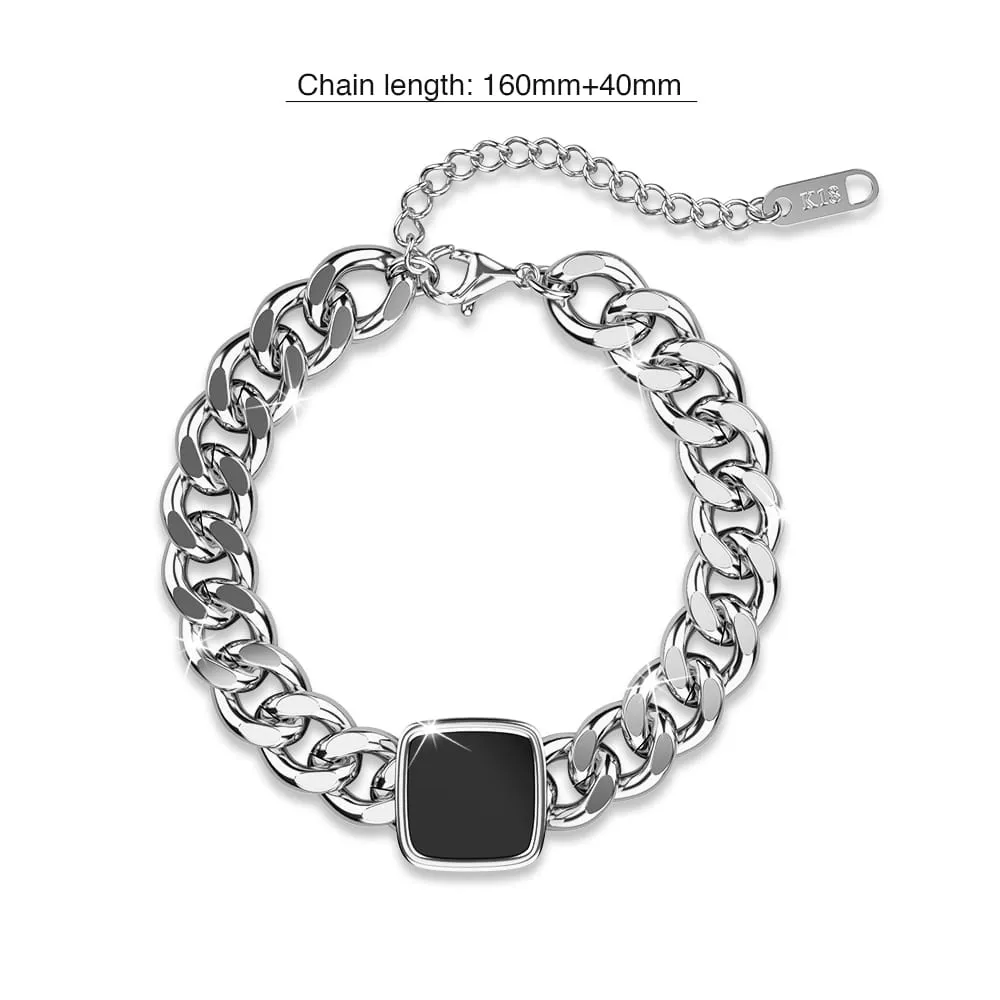 Fernando Stainless Steel Cuban Chain Acrylic Bar Bracelet in White Gold