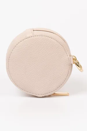 Finley Round Coin Purse - Nude, Pebbled Faux Leather