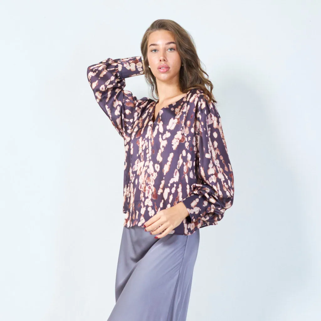 Floral abstract pleated blouse wholesale