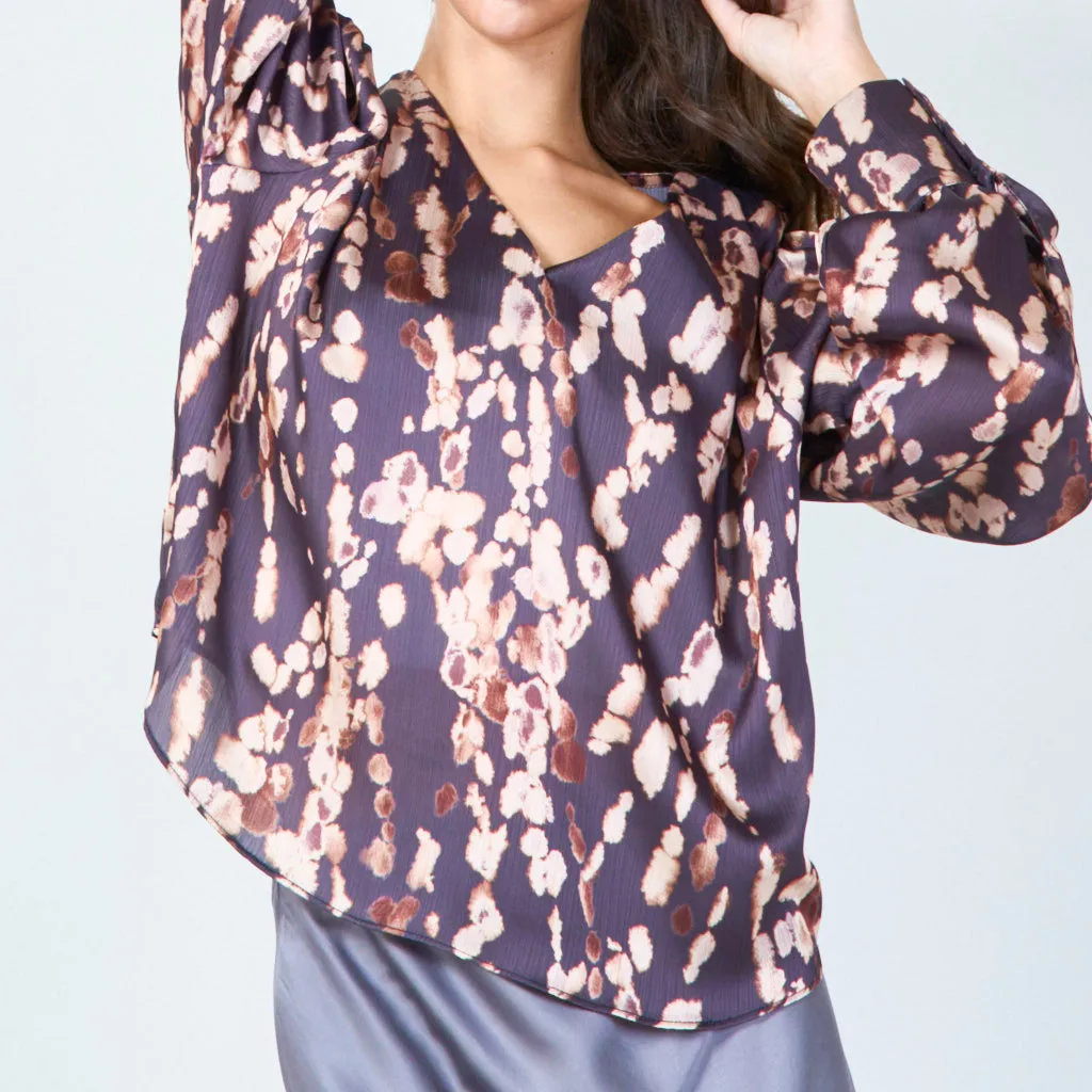 Floral abstract pleated blouse wholesale
