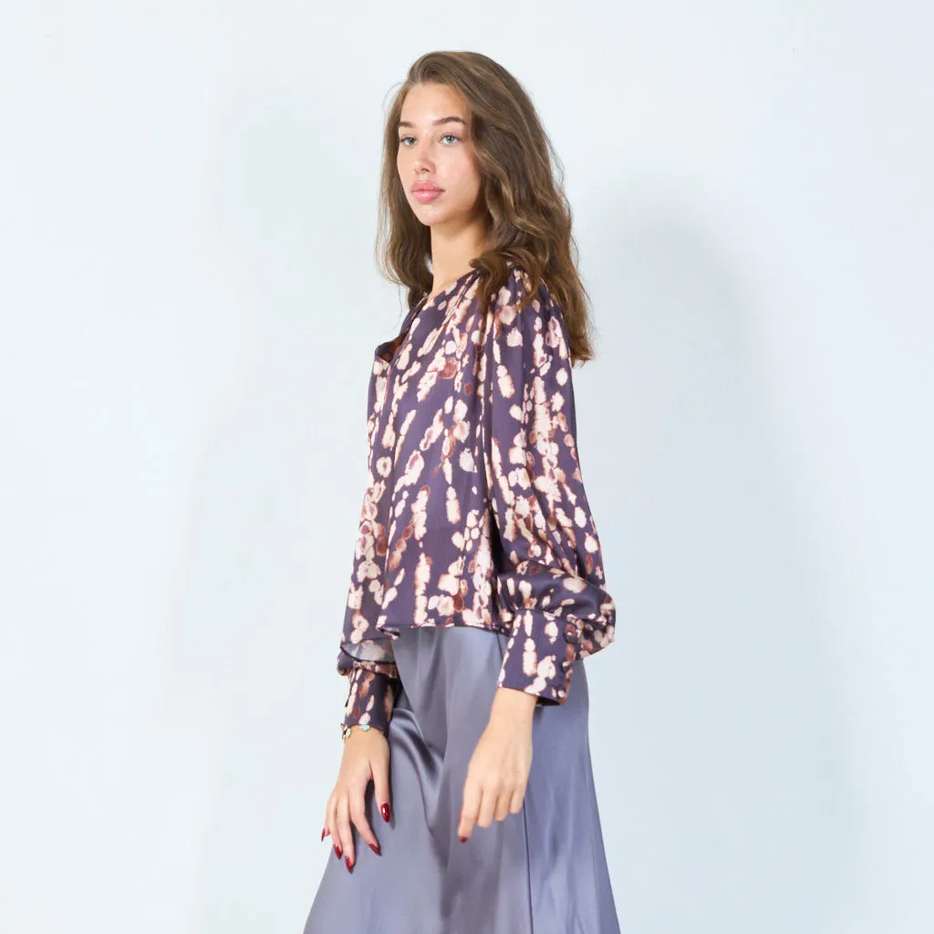 Floral abstract pleated blouse wholesale