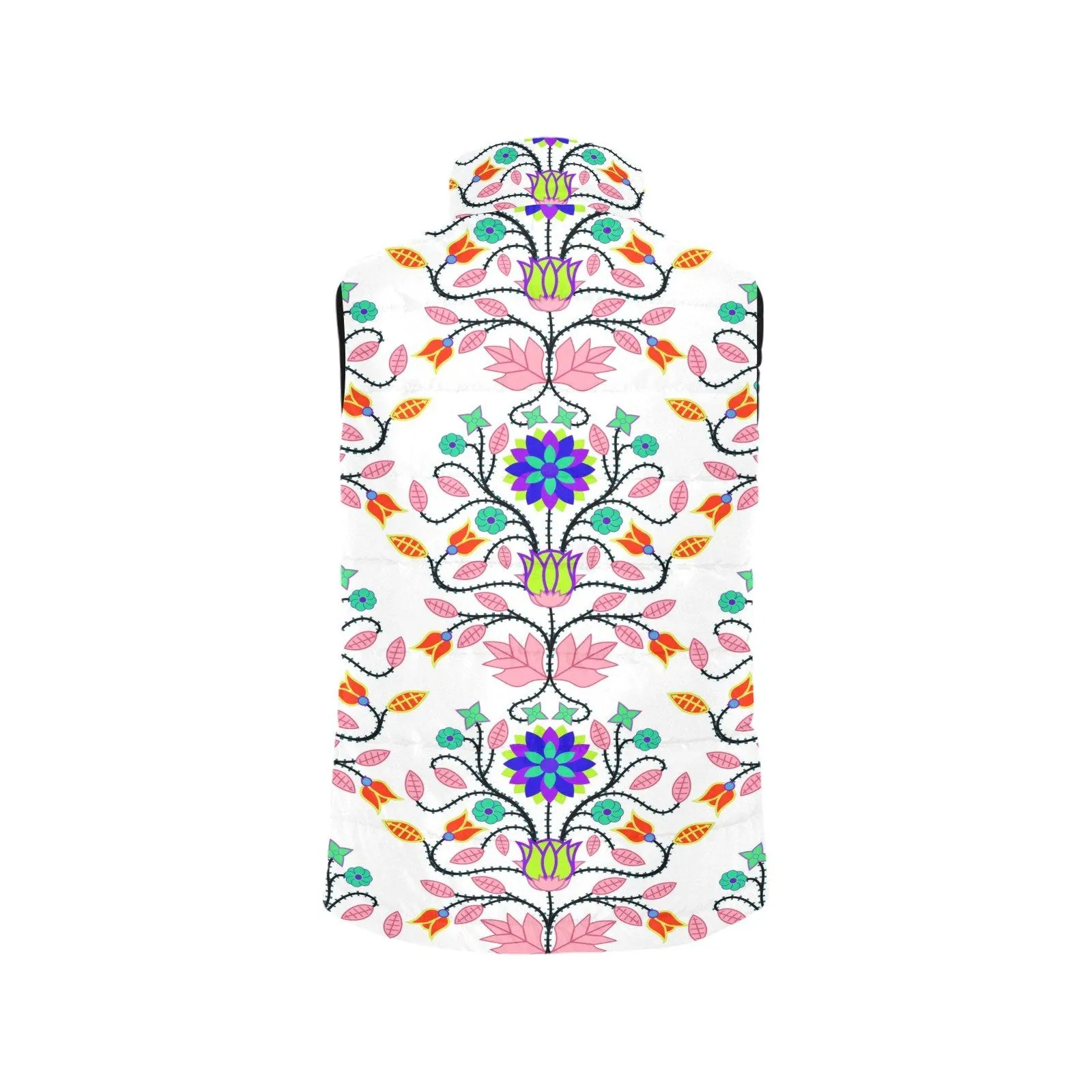 Floral Beadwork Four Clans White Women's Padded Vest Jacket