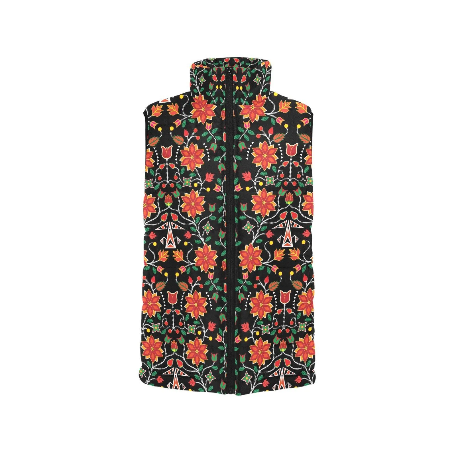 Floral Beadwork Six Bands Women's Padded Vest Jacket